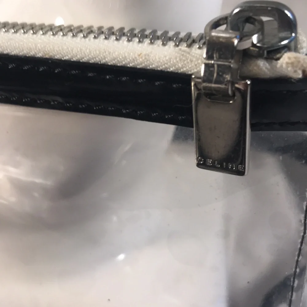 Vintage Celine Translucent Black Patent Leather Laser Cut Out Logo Shoulder Bag